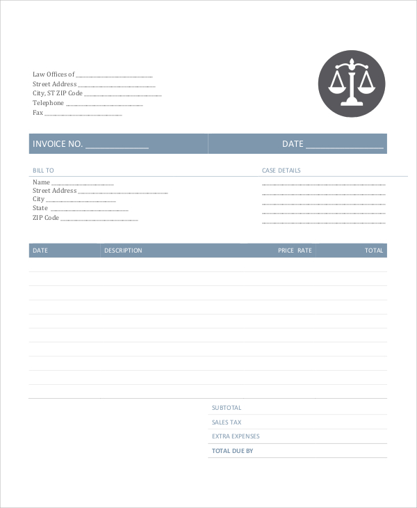 Free 7 Sample Legal Invoice Templates In Pdf Ms Word