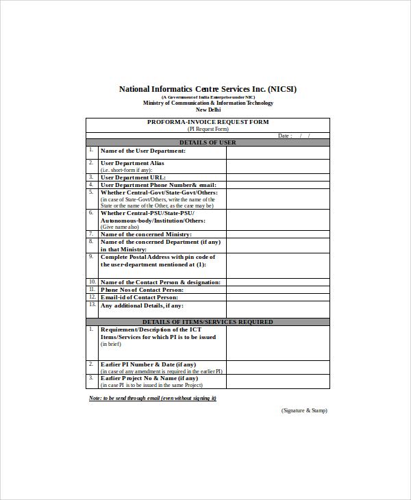 Free 9 Sample Invoice Request Forms In Ms Word Pdf
