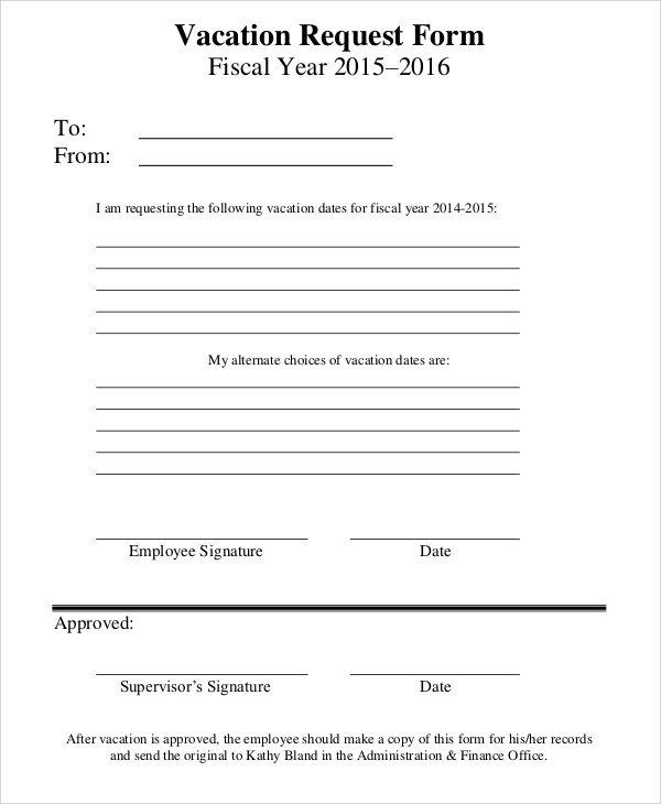 Free 10 Sample Vacation Request Forms In Ms Word Pdf