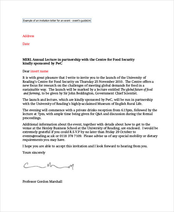 Free 32 Examples Of Invitation Letter Templates In Pdf Ms Word Pages Google Docs