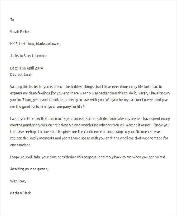 Free 5 Sample Marriage Proposal Letter Templates In Pdf Ms Word