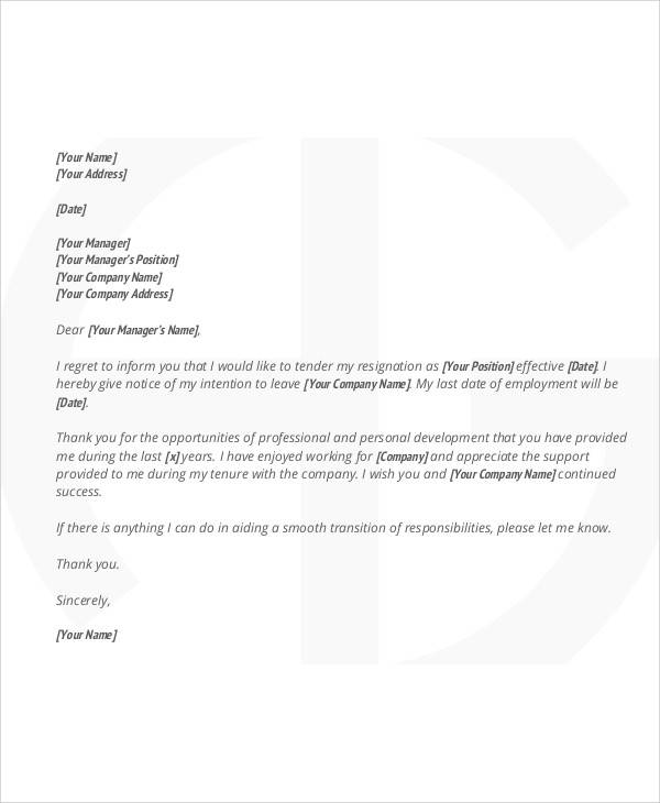 Free 11 Simple Resignation Letter Templates In Pdf Ms Word Pages Google Docs