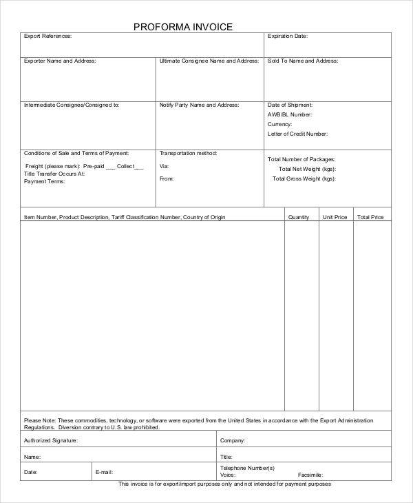 Free 13 Proforma Invoice Templates In Ms Word Pdf