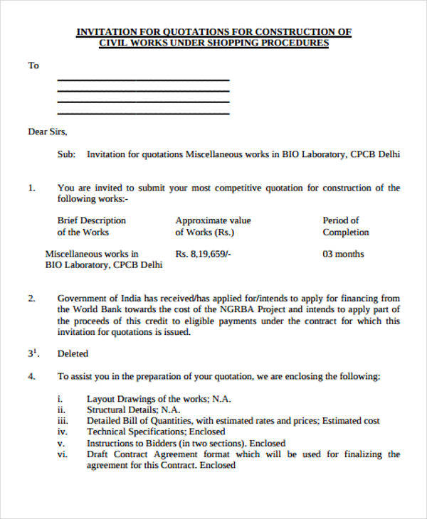 Free 10 Construction Quotation Sample Templates In Ms Word Pdf Google Docs Apple Pages