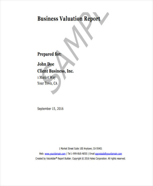 Free 5 Sample Business Valuation Reports In Pdf