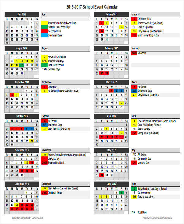 free 17 school calendar templates in ms word pdf