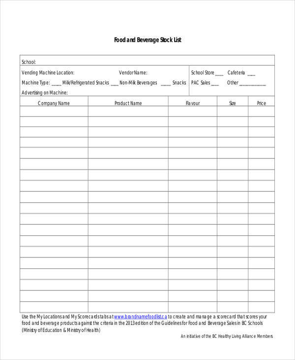 9 Food List Samples Templates Pdf Doc