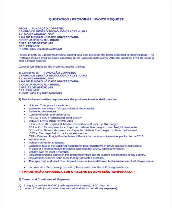 Free 5 Invoice Quotation Samples Templates In Pdf