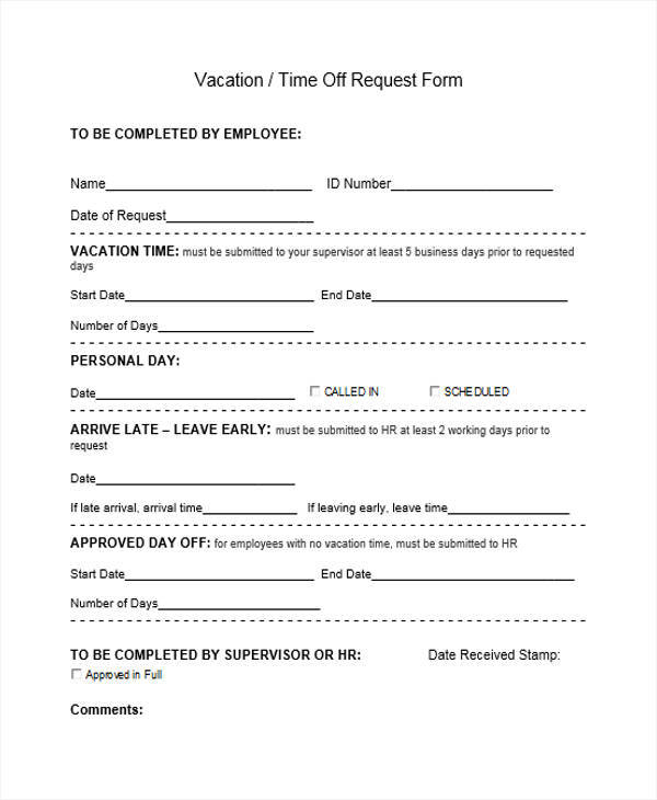 Free 25 Time Off Request Forms In Pdf Ms Word