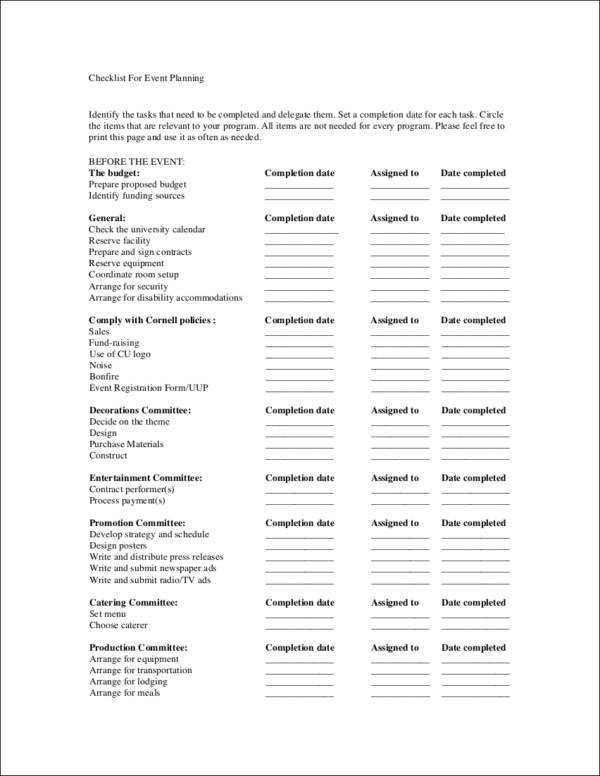 Free 41 Printable Checklist Samples Templates In Ms Word Pdf Excel