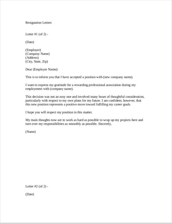 Free 16 Standard Resignation Letter Samples In Pdf Ms Word