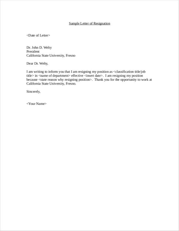 Free 45 Resignation Letter Templates In Ms Word