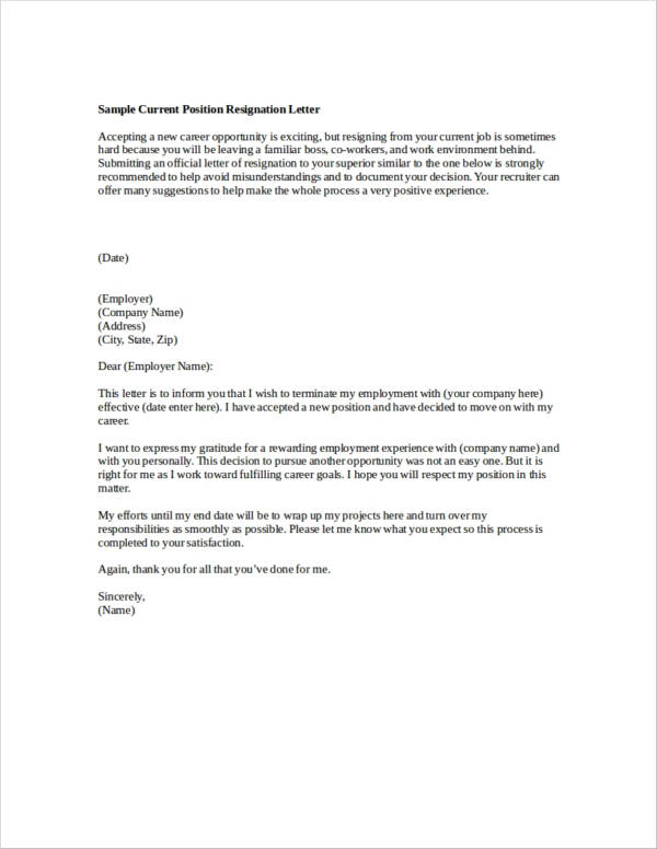 Free 14 Company Resignation Letter Samples In Pdf Ms Word