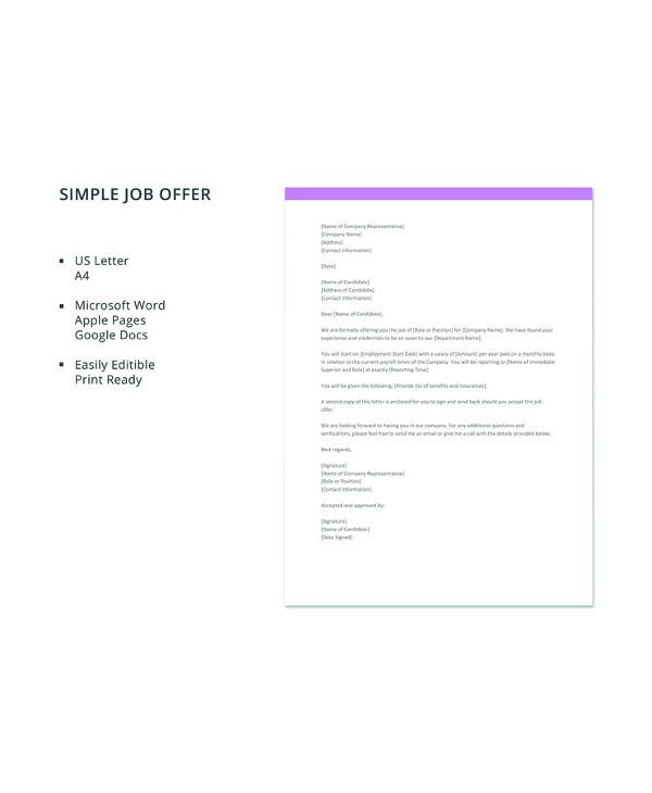 Free 15 Sample Job Offer Letter Templates In Pdf Ms Word Apple Pages Google Docs