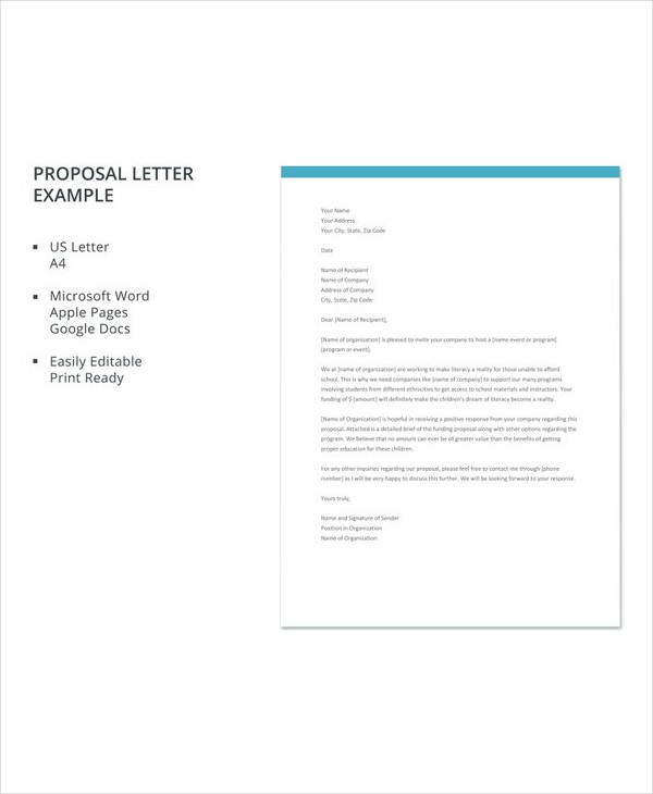 Free 17 Sample Proposal Letter Templates In Pdf Ms Word Pages Google Docs