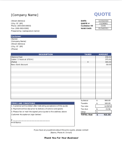 Free 7 Advertising Quotations In Xlsx Pdf