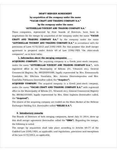 Free 10 Merger Agreement Samples In Ms Word Pages Google Docs Pdf