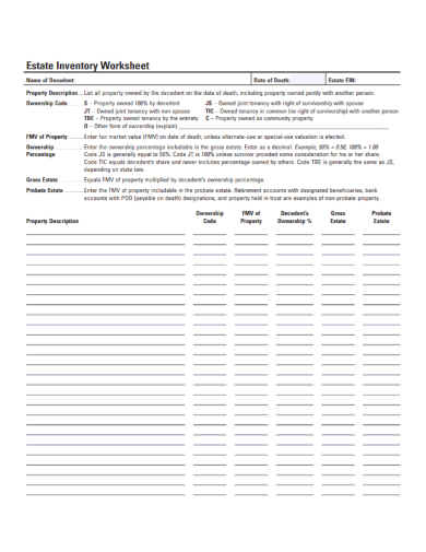 Free 10+ estate inventory worksheet samples in pdf