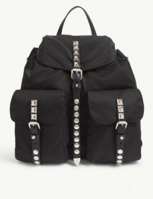 Prada Studded Nylon Backpack Selfridges Com