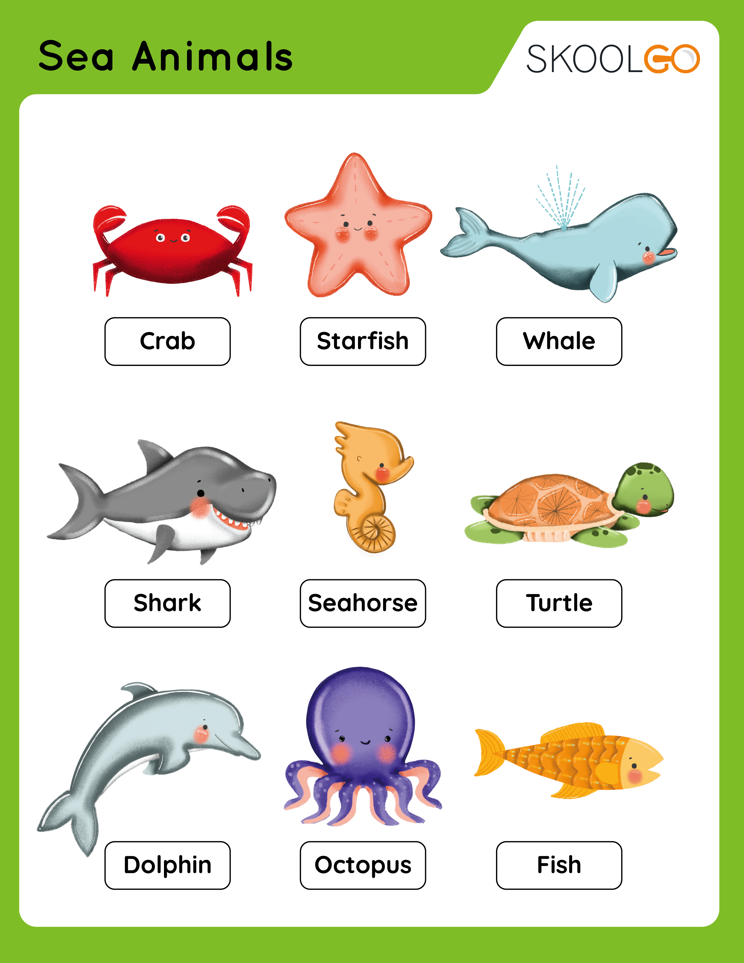 Water animals chart