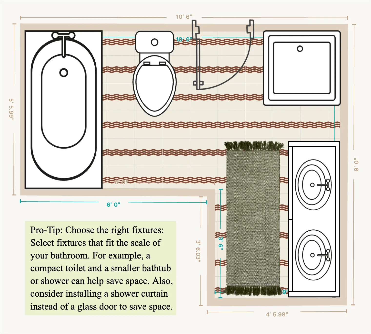 Small Bathroom Floor Plan - Perfect Sunset Design - Retina