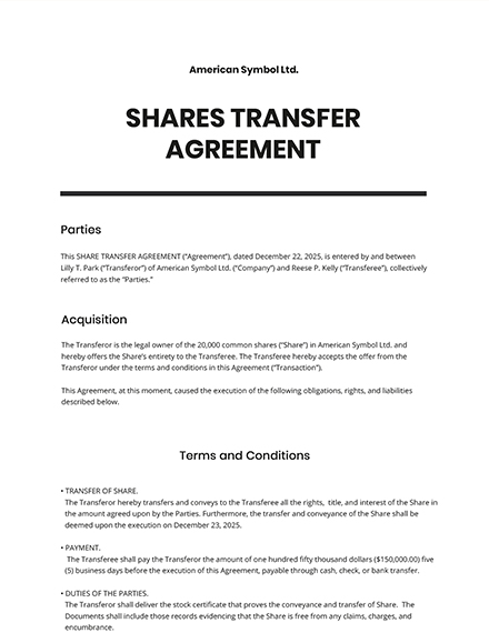 Shares Transfer Agreement Short Template Word Doc Google Docs Apple Mac Apple Mac Pages