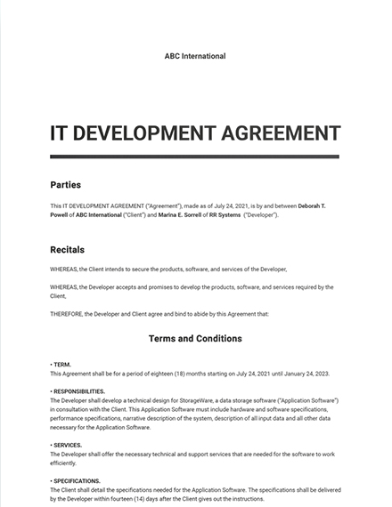 It Development Agreement Template Word Doc Google Docs Apple Mac Pages