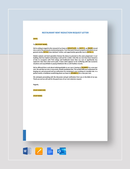 Restaurant Rent Reduction Request Letter Template Word Google Docs Apple Pages Pdf Outlook