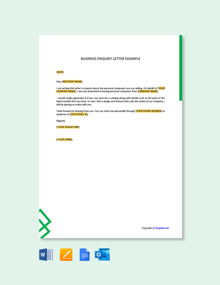 Free Business Inquiry Letter Example Template Word Google Docs Apple Pages Outlook
