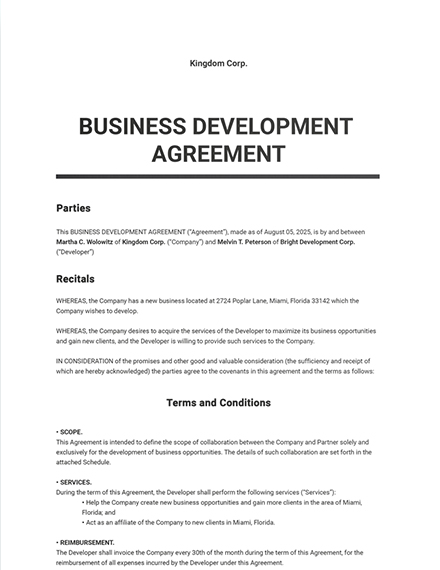 Business Development Agreement Template Word Doc Google Docs Apple Mac Pages