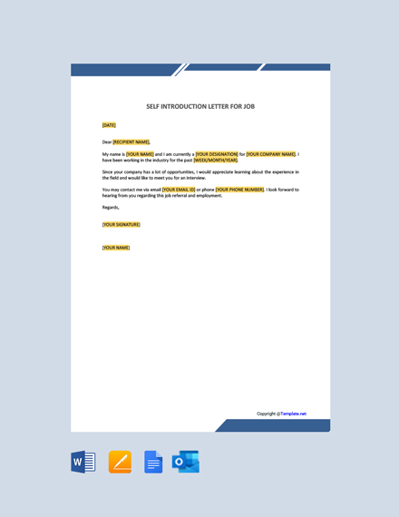 Free Self Introduction Letter For Job Template Word Google Docs Apple Pages L Outlook