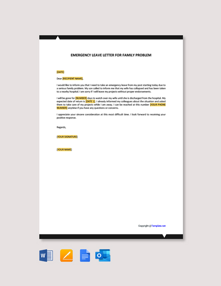 Free Emergency Leave Letter For Family Problem Template Word Google Docs Apple Pages Outlook