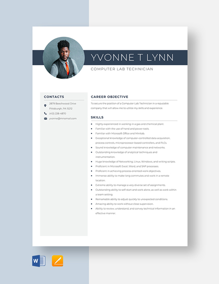 Free Lab Technician Resume Template Word Doc Psd Indesign