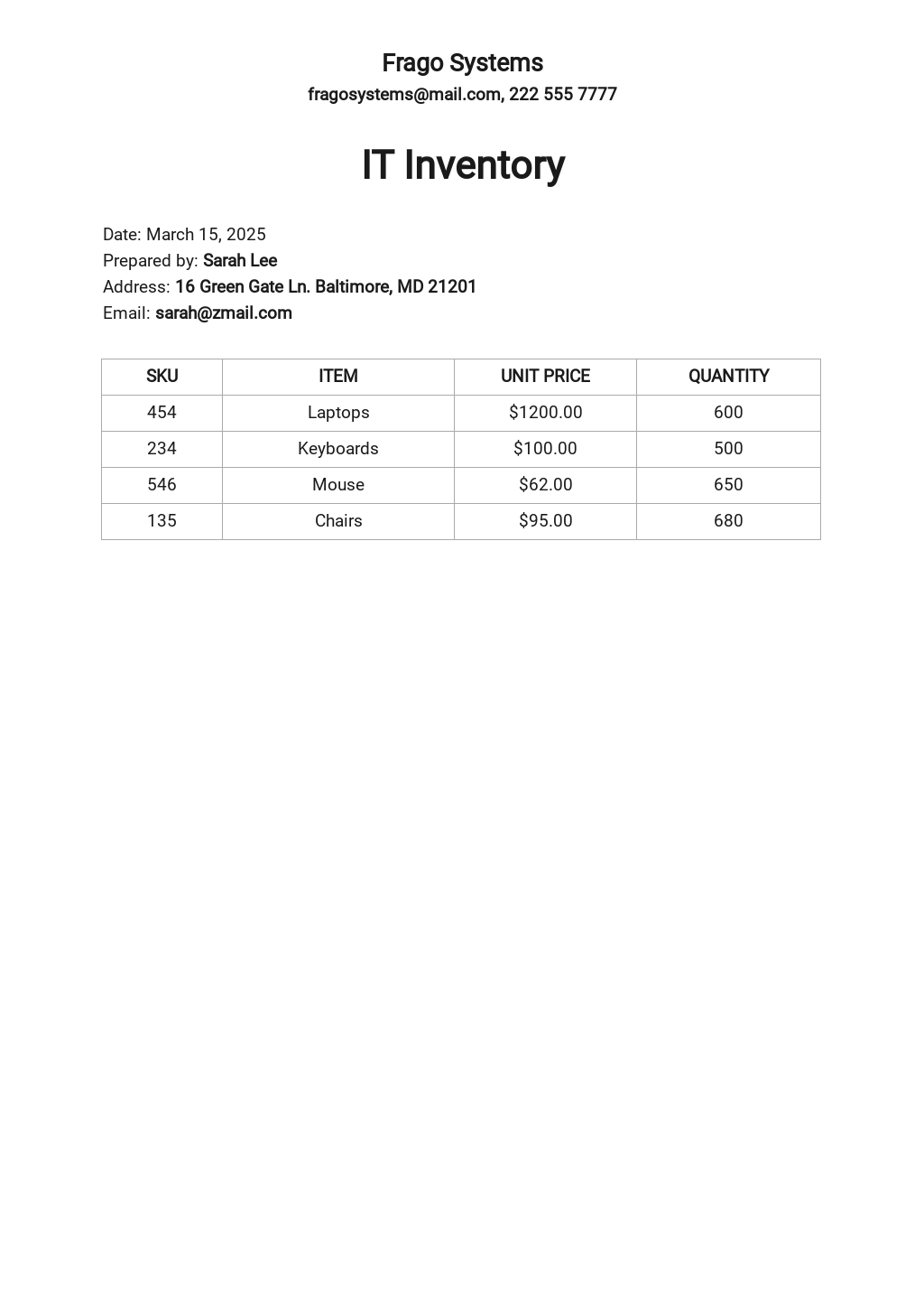 IT Inventory Template - Google Docs, Google Sheets, Excel, Word