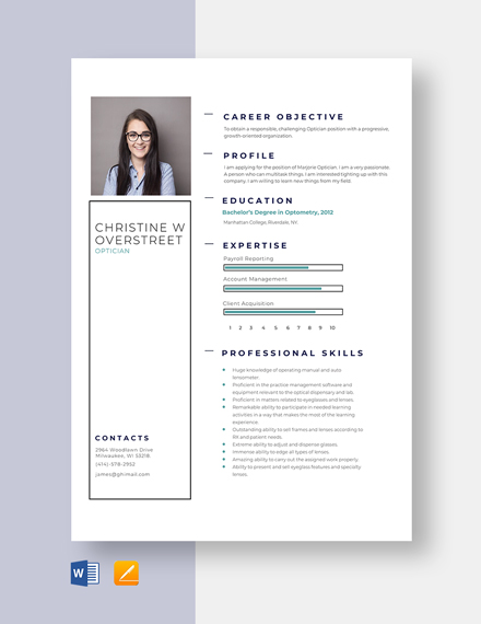 The phrase references available upon request generally isn't required or even recommended nowadays, because employers already know that you'll provide references if you want the job. FREE Optician Resume Template in Word, Apple Pages | Template.net
