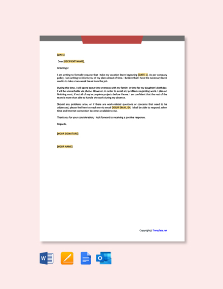 Free Leave Letter Sample Template Word Doc Google Docs Apple Mac Pages Pdf Outlook