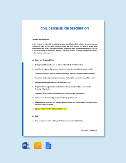 Free Civil Designer Job Description Template Word Apple Pages