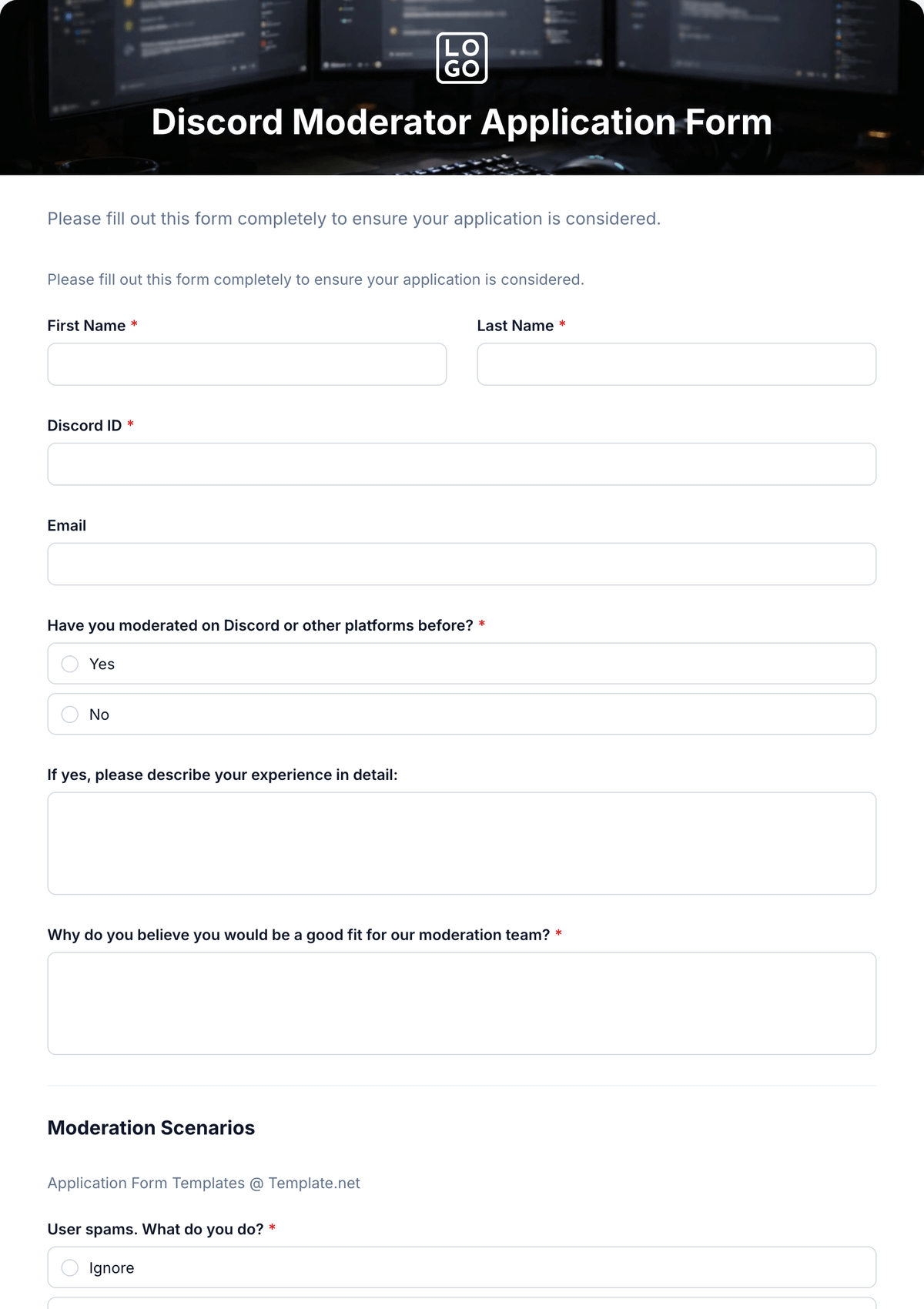 Free Application Form Generator Free Editable Application Form Maker Discord Moderator Application Form Template Edit Online 
