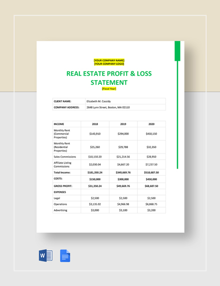 Tailor your resume to the job every time. Real Estate Financial Statement Template Free PDF - Word (DOC) | Google Docs