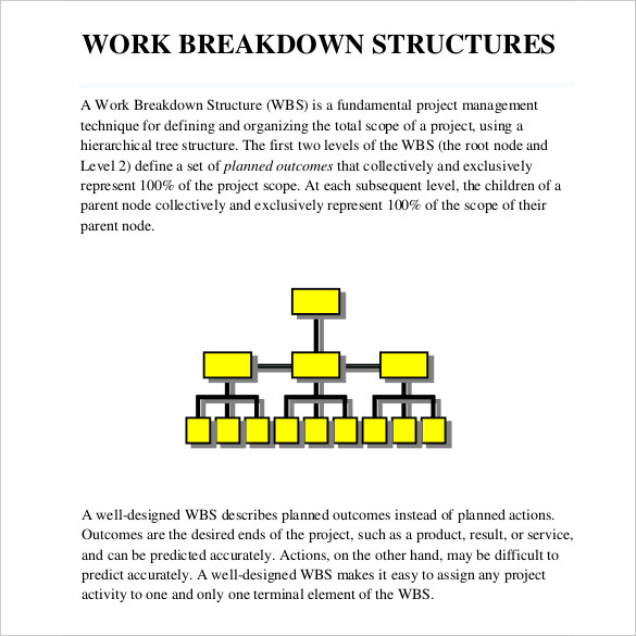 This work breakdown structure template provides a simple tree structure in a word document. 9 Work Breakdown Structure Template Free Premium Templates