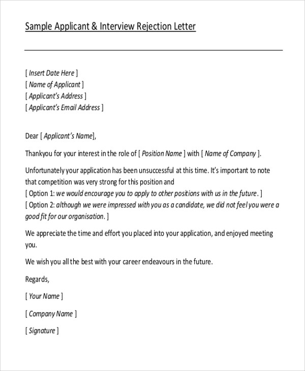 9 Rejection Thank You Letter Free Sample Example Format Download Free Premium Templates