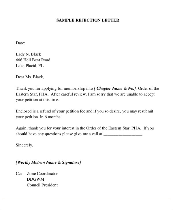 36 Rejection Letter Pdf Free Premium Templates