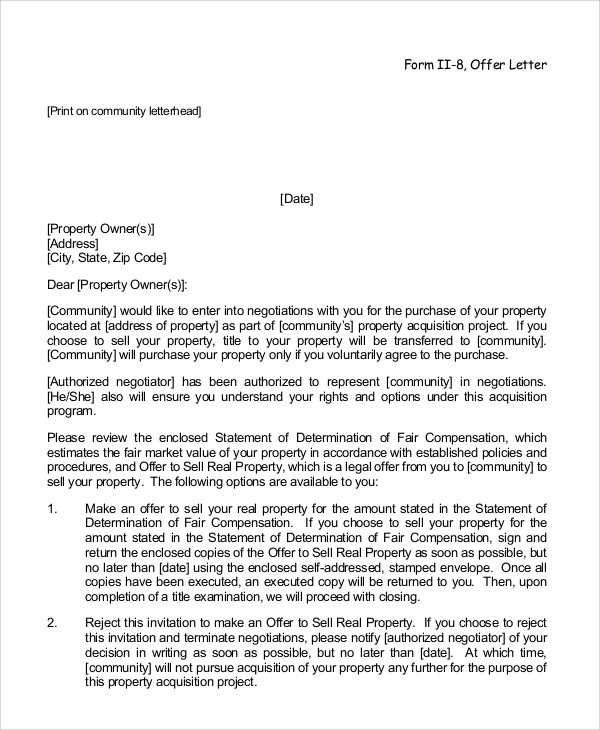 Sample Cover Letter For Real Estate Purchase Offer December 2020