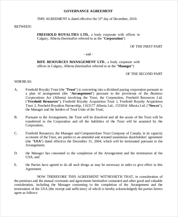 9 Governance Agreement Templates Free Sample Example Format Download Free Premium Templates