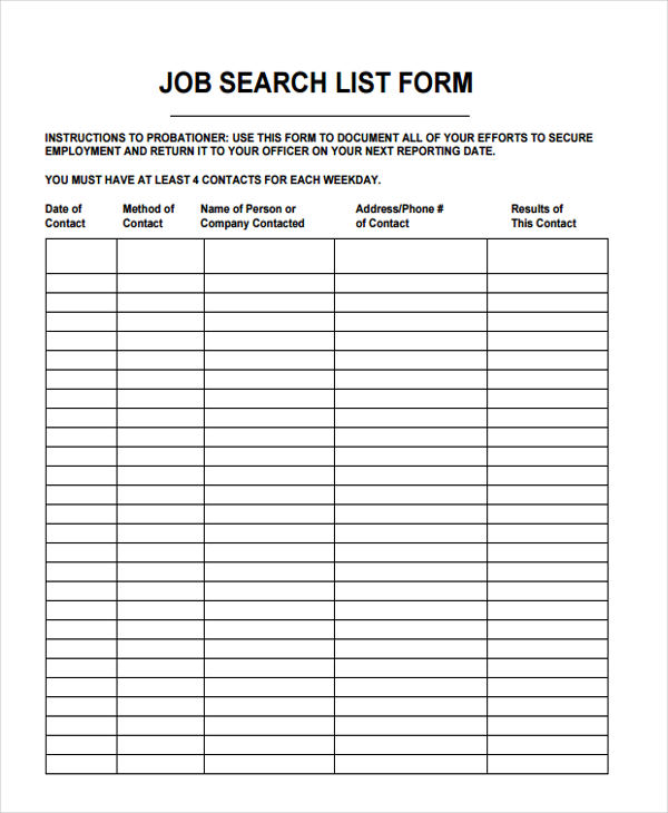 job list templates 6 free word pdf format download