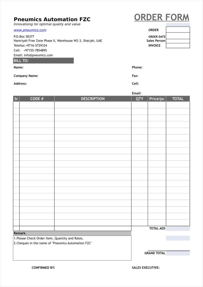 Simple order form template word