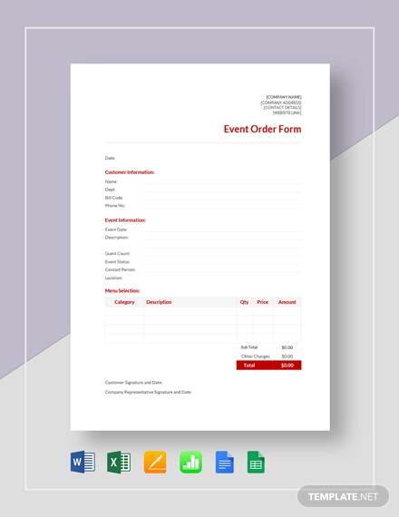 10 Event Order Form Templates Google Docs Google Sheets Free Premium Templates