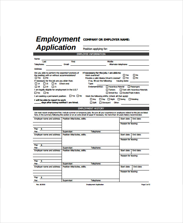 10 employment application forms pdf free premium templates