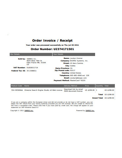 7 order receipt templates in google docs google sheets xls word