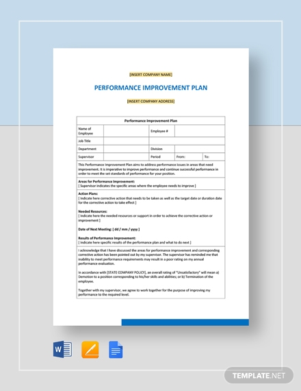 10 Improvement Plan Sample Example Format Free Premium Templates